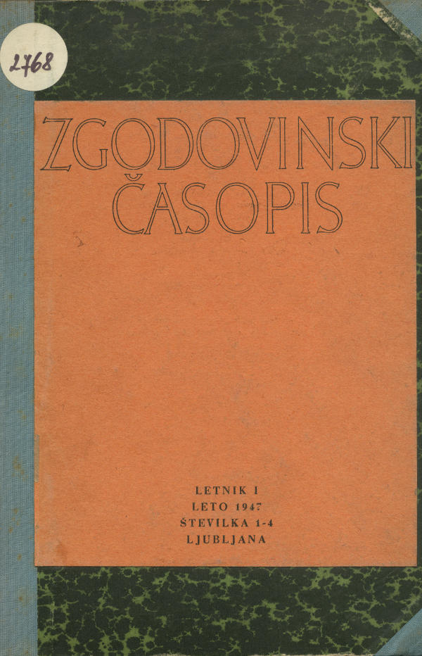 Naslovnica revije Zgodovinski časopis, leto 1947