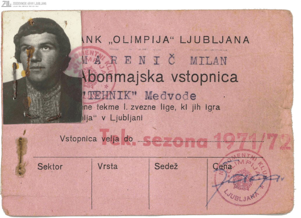 Primerki vstopnic za tekme NK Olimpija na Centralnem stadionu (bežigrajskem) v Ljubljani, 1971–1975. SI_ZAL_LJU_0588 Nogometni klub Olimpija, Ljubljana, t. e. 59, p. e. 258 2