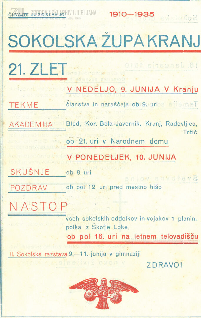 Vabilo na prireditev Sokolskega društva Kranj, 1935.SI_ZAL_KRA/0129 Sokolsko društvo Kranj, t. e. 1.