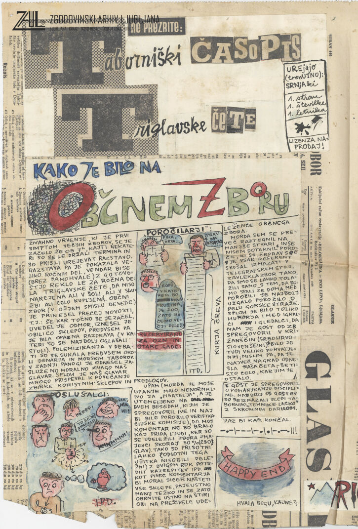 Kako je bilo na občnem zboru (šaljivo obvestilo na oglasni deski taborniškega odreda Zmajev rod), 1959. SI_ZAL_LJU/0655 Zmajev odred Ljubljana, t. e. 2.