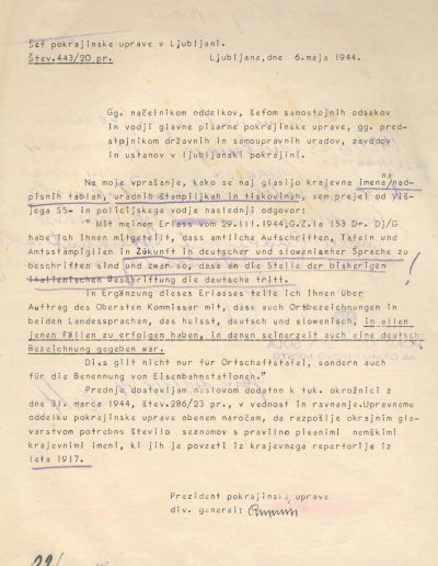 Dopis o spremembi imena krajev, 1944