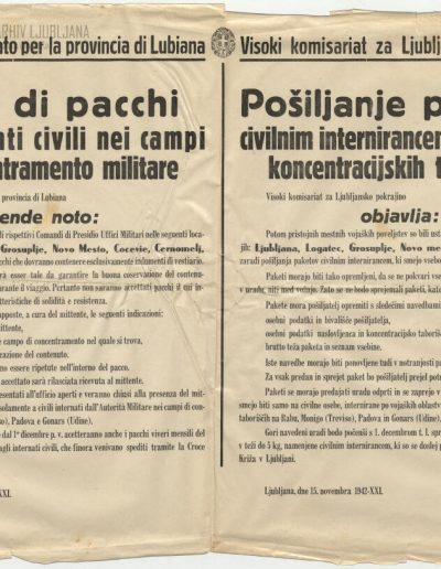 Razglas o pošiljanju paketov v vojaška koncentracijska taborišča, 1942