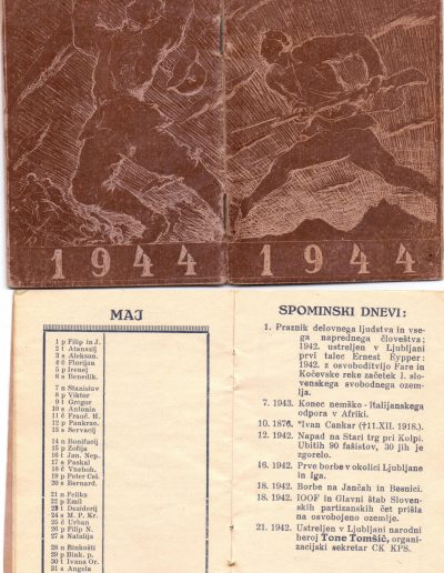 Partizanski koledarček za leto 1944, podatki za mesec maj