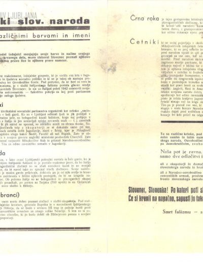 Partizanski propagandni letak: "Sovražniki slovenskega naroda pod različnimi barvami in imeni"