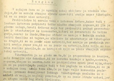 Dopis Sreskega načelstva v Kranju, ki opozarja na tihotapstvo.