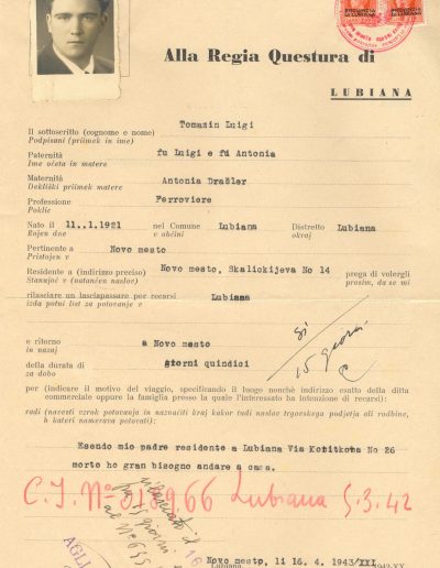 Prošnja za potni list: Tomazin Luigi, 1943