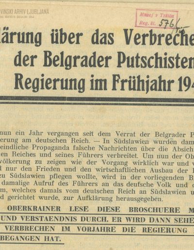 Pojasnilo o zločinu beograjske uporaniške vlade spomladi 1941