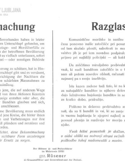 Razglas (Bekanntmachung) generala Rosenerja