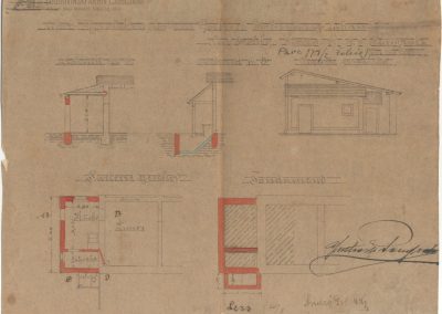 Vzdrževanje takšnih vil je seveda zahtevalo dodatne zaposlitve. Načrt vrtnarjeve hiše ob vili Zora iz leta 1909.
